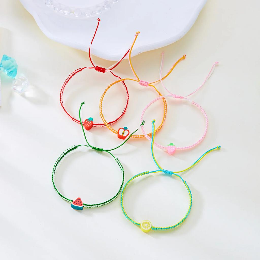 Summer Style Fruit Bracelet For Women Girls Watermelon Lemon Strawberry Handwoven Adjustable Bangles Friendship Jewelry Gifts