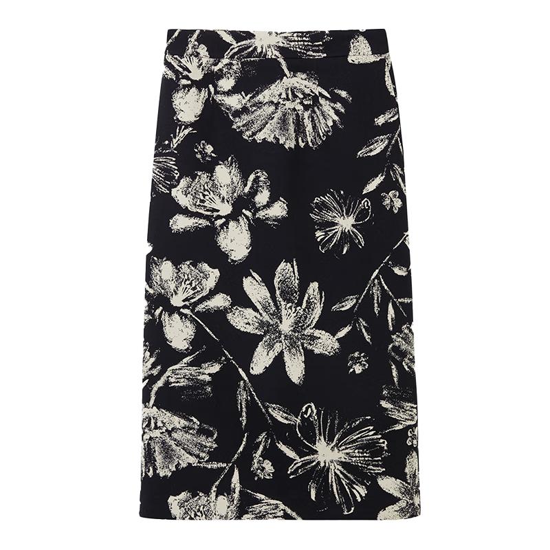 Langzi Printed A-Line Midi Skirt