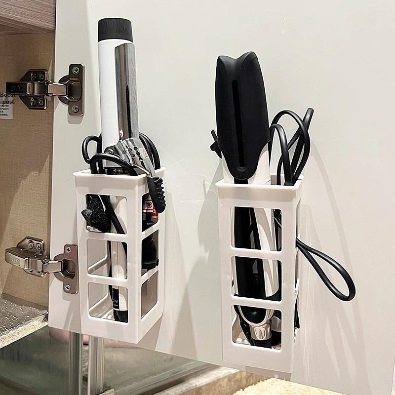 Curly Hair Curler Storage Box, Wall-Mounted Hair Care Tool Organizer, Compartmentalized Storage With No-Punching Design