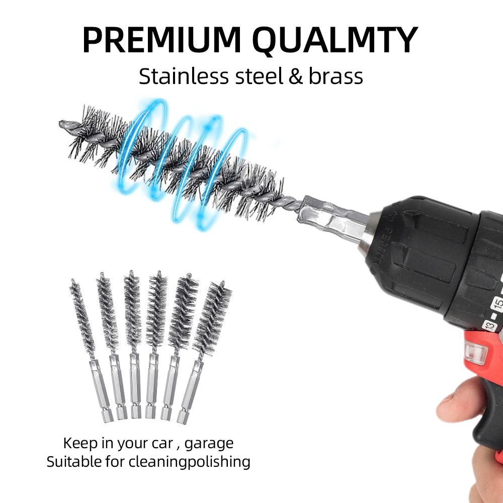 8-19mm 1/2" 3/4" 1" Copper Pipe Cleaner Set for Drill Wire Tube Machinery Cleaning Brush Rust Washing Polish Tool Soldering Tube