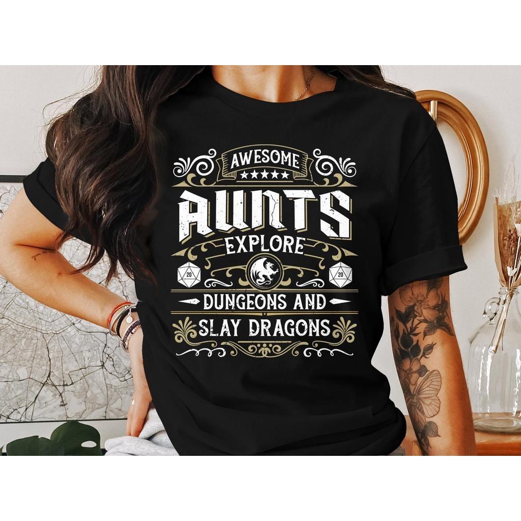 Summer Hot Selling Womens Short Sleeves Amazing Aunts Dungeons Tabletop RPG Roleplaying Dragons D20 Dice Gamer Tshirt S