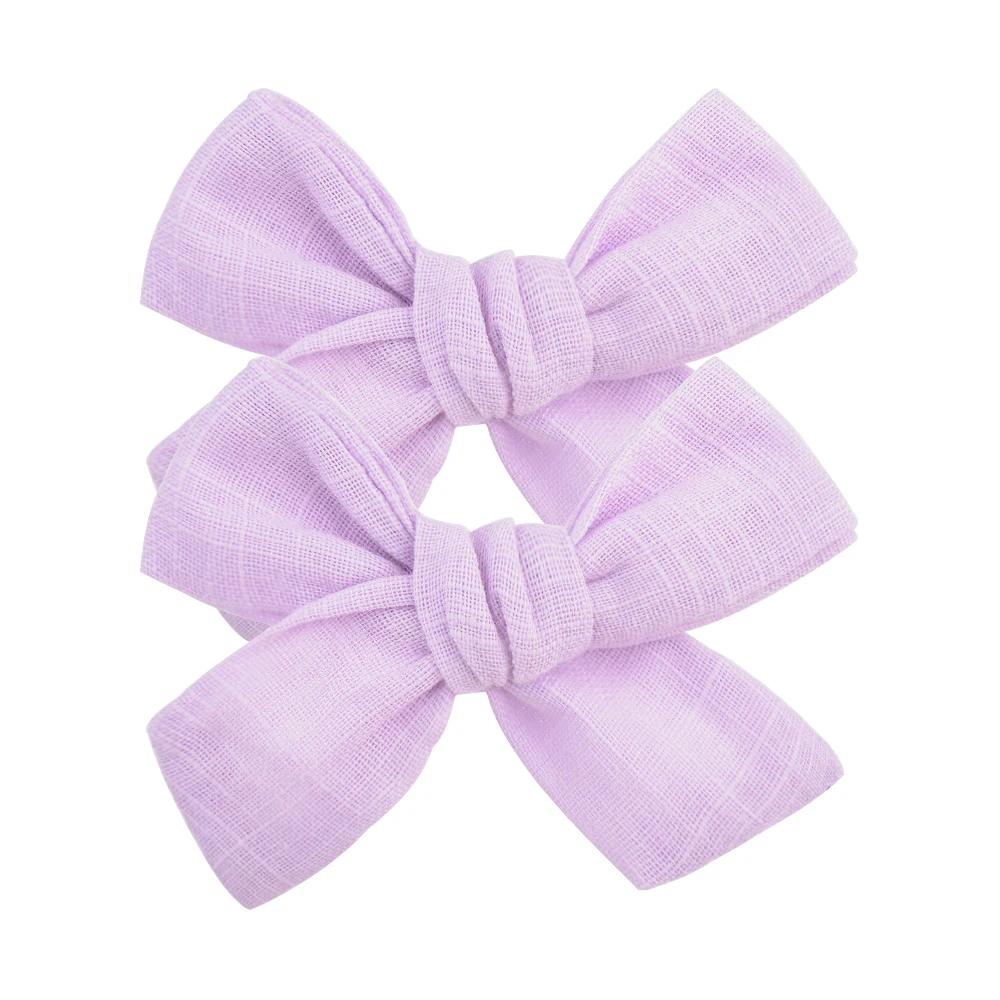 2Pcs/Set 3Inches Cotton Linen Solid Color Bowknot Hair Clip for Kids Girls Handmade Boutique Hair Bows Headwear Hair Accessories