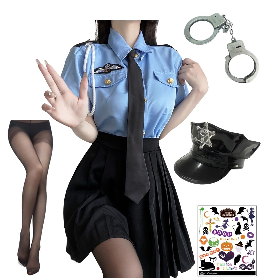 

Раннее утро Полицейский Сексуальная Полицейская Роскошный Полный Включает Полицейский и Хэллоуин Тату S775 Косплей, Костюм, Набор, Наручники, Шляпа, Колготки, синий