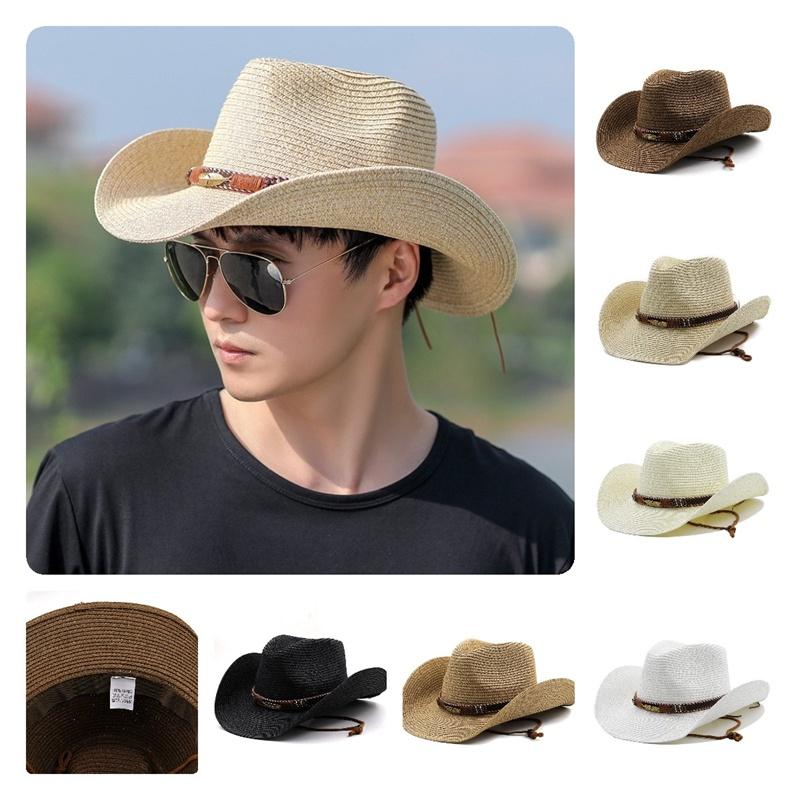 Adjustable Hat Cowboy Straw Hats Outdoors Beach Sunhat Large Brim Riding Horse