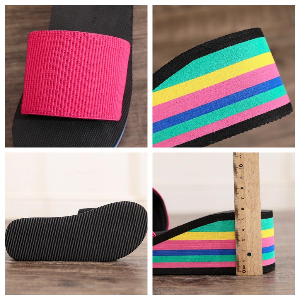 Slippers women's flip-flops women's summer rainbow thick-bottomed sandals high heels color outerwear casual beach