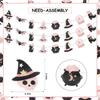 3pcs Pink‑Black Witch Garlands Halloween Birthday Decor for Girls, Skull Bat Black Cat Crystal Ball Wall Table Backdrop Supplies