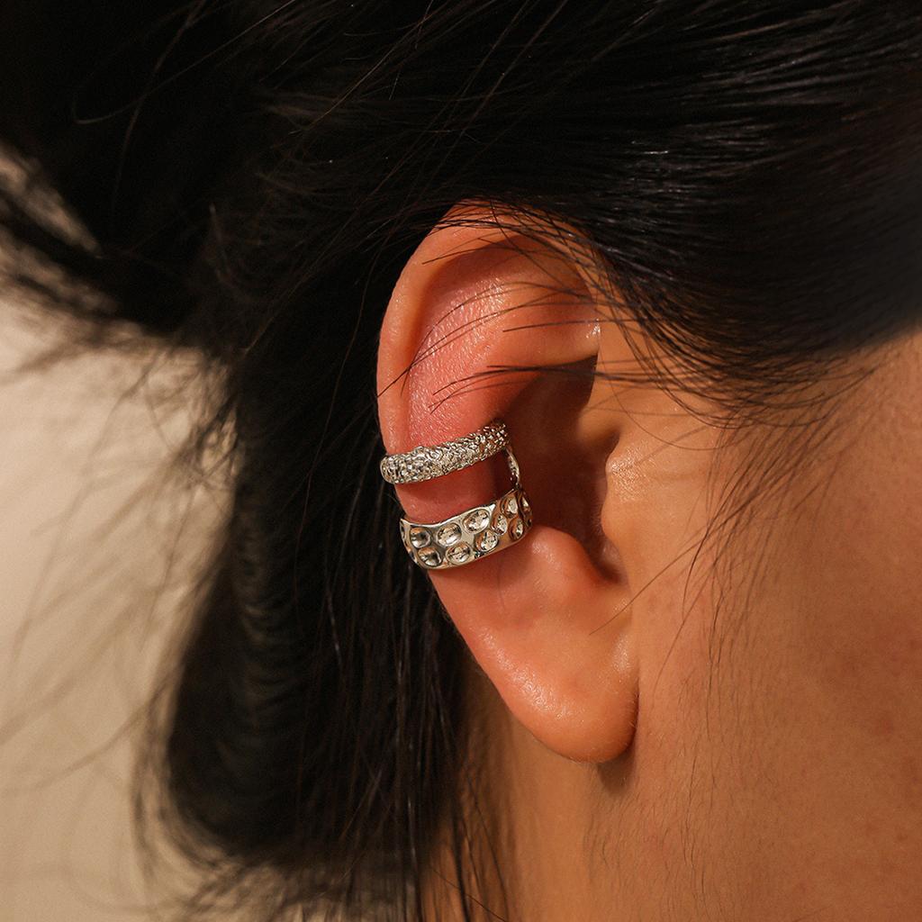 European and American hot-selling simple line diamond-encrusted earbone clip personalized double-layer u-shaped earless earclip earrings 1-piece set