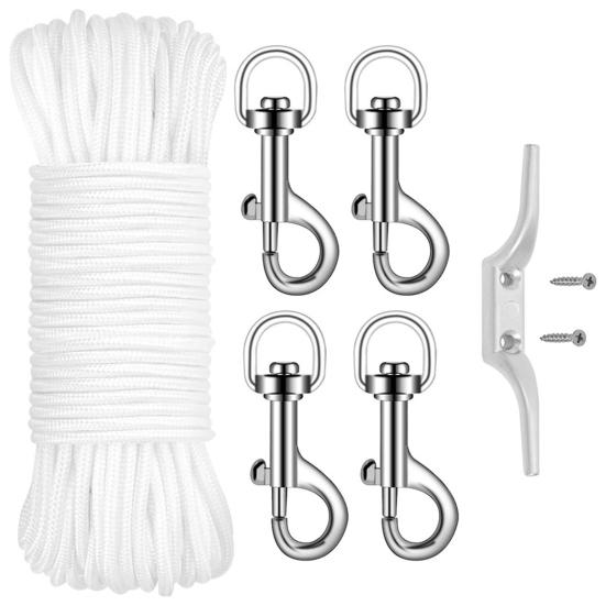 Flag Pole Rope Kit 98 Ft Flagpole Halyard Rope Set Flag Pole Rope with Swivel Hook Clips for Pet Leashes Camping Tents