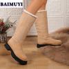 Fur Flats Platform Women Snow Knee High Boots Winter New Shoes 2025 Trend Warm Short Plush Chelsea Boots Casual Sneakers Botas