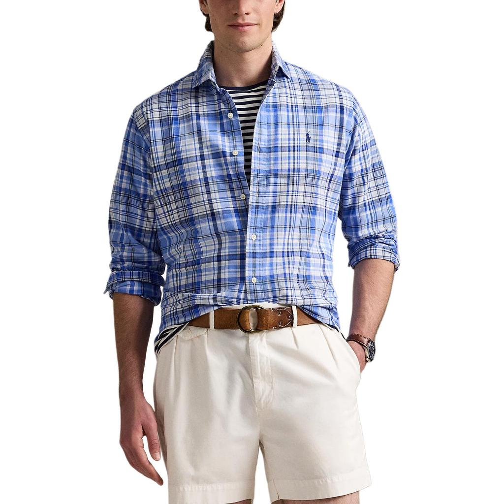 Polo Ralph Lauren Logo Embroidered Check Oxford Long Sleeve Shirt Men Shirts Blue 710966428-002