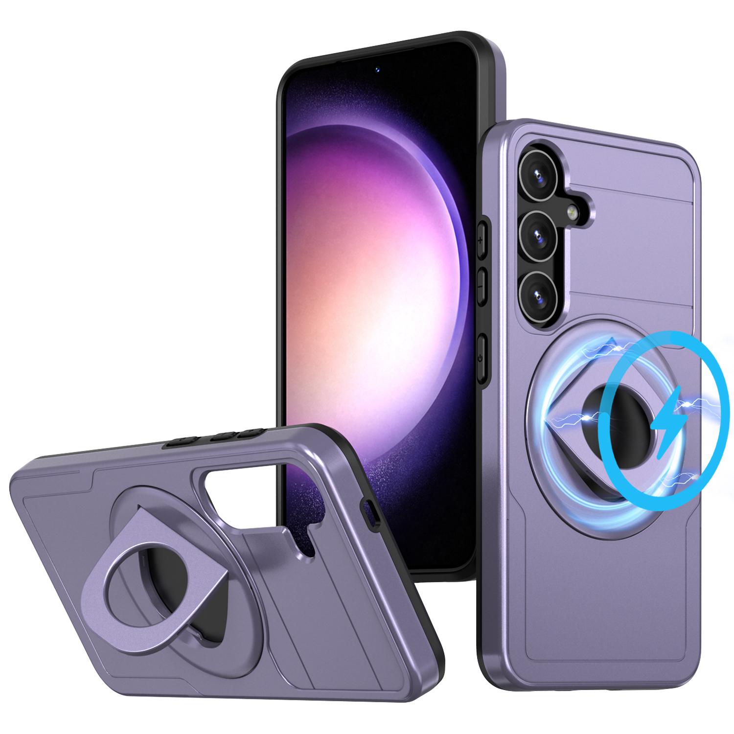 

For Samsung Galaxy S25+/S24+ Magnetic Case Slide Camshield TPU+PC Kickstand Phone Cover Purple