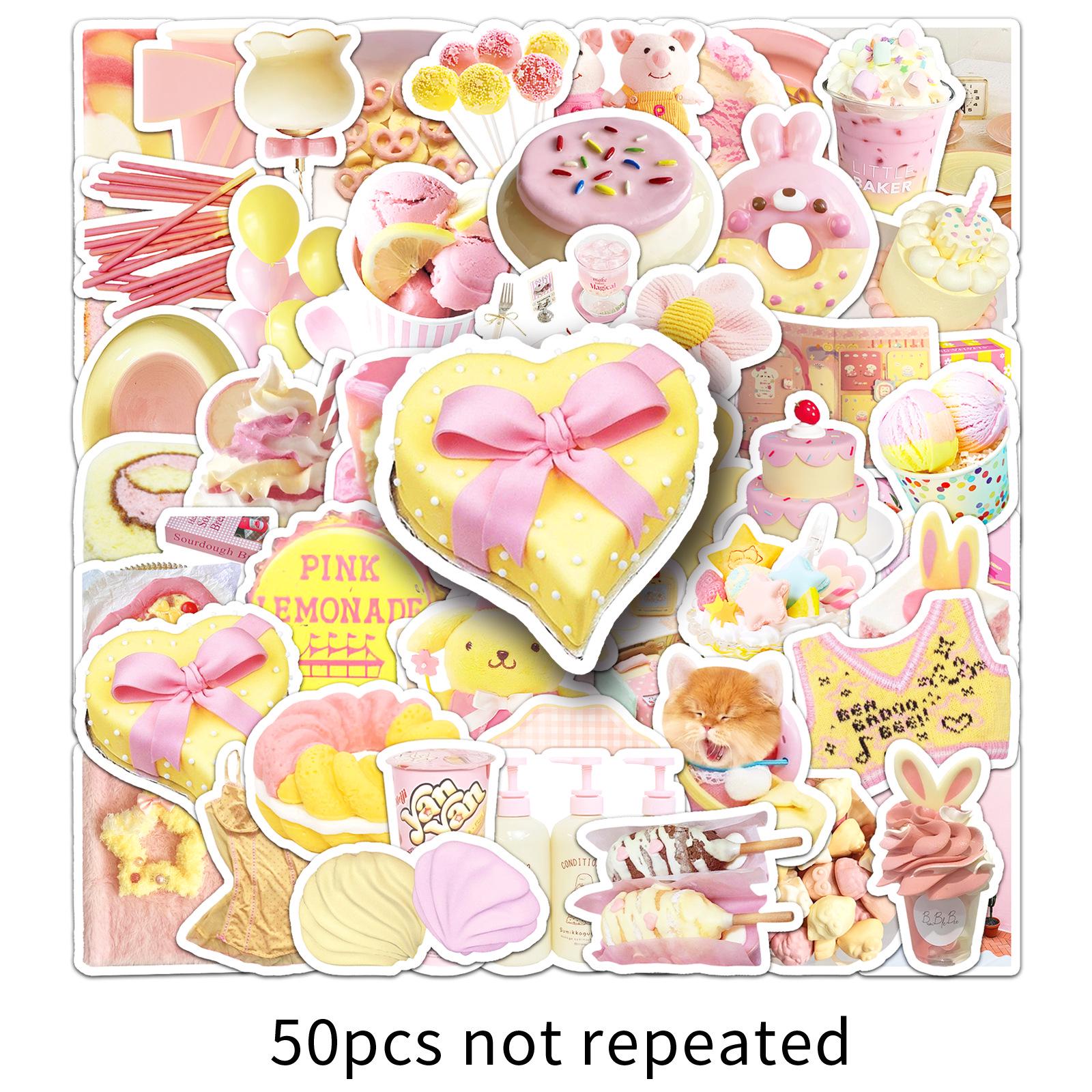 50 Yellow Pink Korean Graffiti Stickers for Phone Cases, Water Bottles, and Notebooks