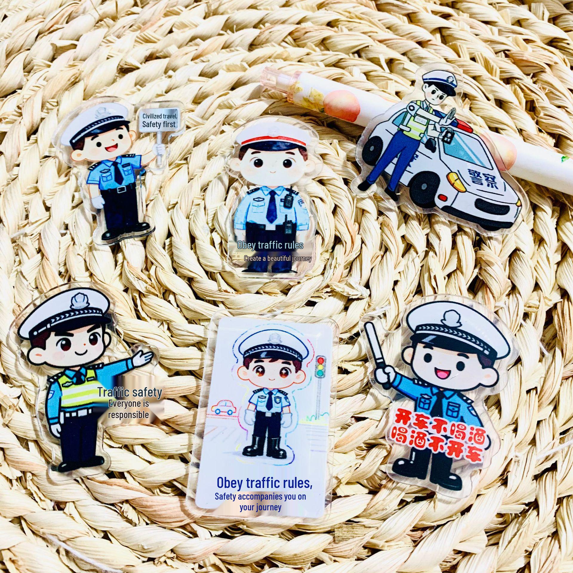 Cartoon Traffic Safety Police Acrylic Magnet - Creative Cultural Gift