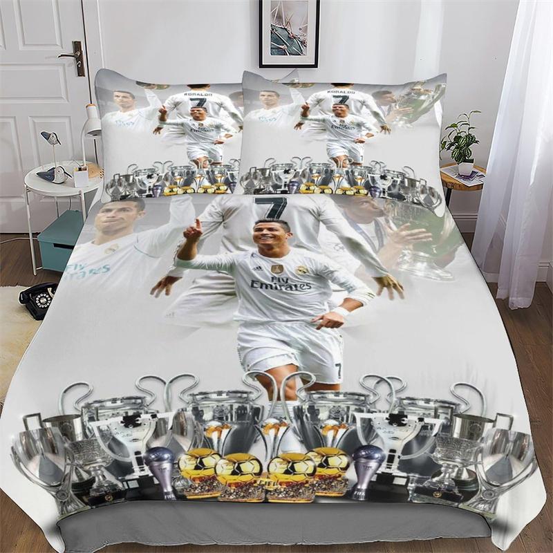 Set husă de pilotă 2/3 buc Ronaldo Idol Star de Fotbal Imprimat 3D Husă de Plapumă Pentru Adolescenți Copii Băieți Fete Husă de Pat Moale cu Fermoar