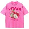 Vintage Woman Washed TShirts Fresh Pitaya Printing Tees Crewneck Distressed Cotton Oversize Short Sleeve Fashion Female Clothes