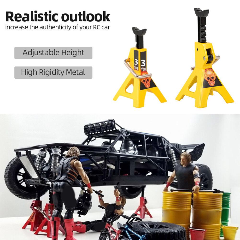 2 PCS Simulation Metal 3T Jack Repair Stand Height Adjustable Jack Repair Tool Mini Jack Stands for 1/10 RC Crawler Car