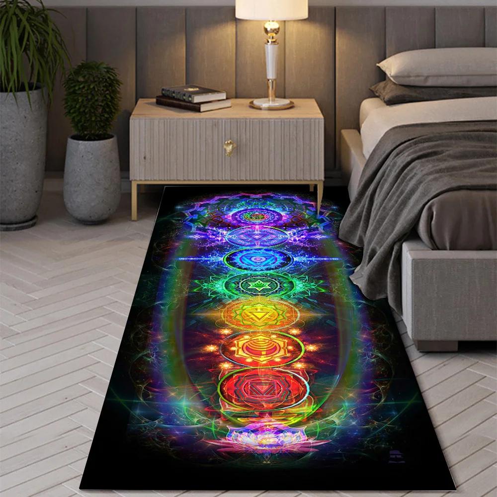 Bohemian Seven Chakras Carpet Multicolor Planet Butterfly Flower of Life Flower Suitable Bedroom Room Floor Decor Anti-slip Rugs 40x60cm 16x24 inch