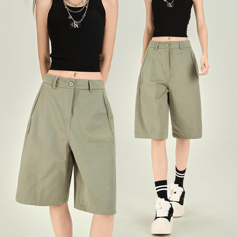 Spring and Summer New Products Drape High Waist Straight Loose Wide Leg Five-point Casual Pants Children's Five-point Pants