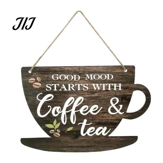 Rustic Home Wall Decor Wooden Coffee Bar Signs, Themed Hanging Sign, Cup Decorative Wood Signs for Breakfast Nook Shape & Round Plaque Farmhouse