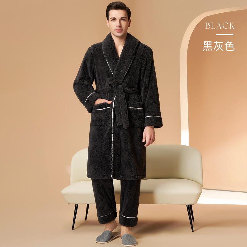 2-teiliges Loungewear-Set für Herren aus dickem, weichem Baumwollvlies für Herbst und Winter