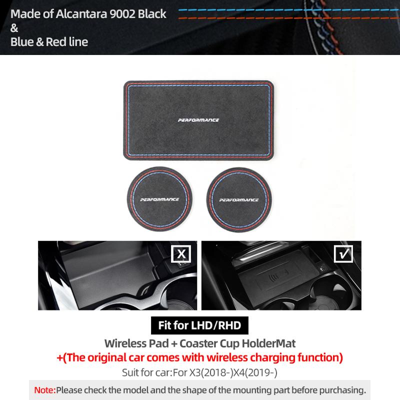 

For BMW X3 G01 X4 G02 2018-2024 Made of Alcantara Car Interior Coaster Cup Holder Mat Panel Trim Performance Sticker Accessories Red Blue Style A