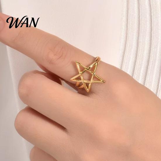 Titanium Steel Ring Thumb Hollow Star Shape Adjustable Opening Design Finger Handmade Pull Art Band Versatile Jewelry Gift