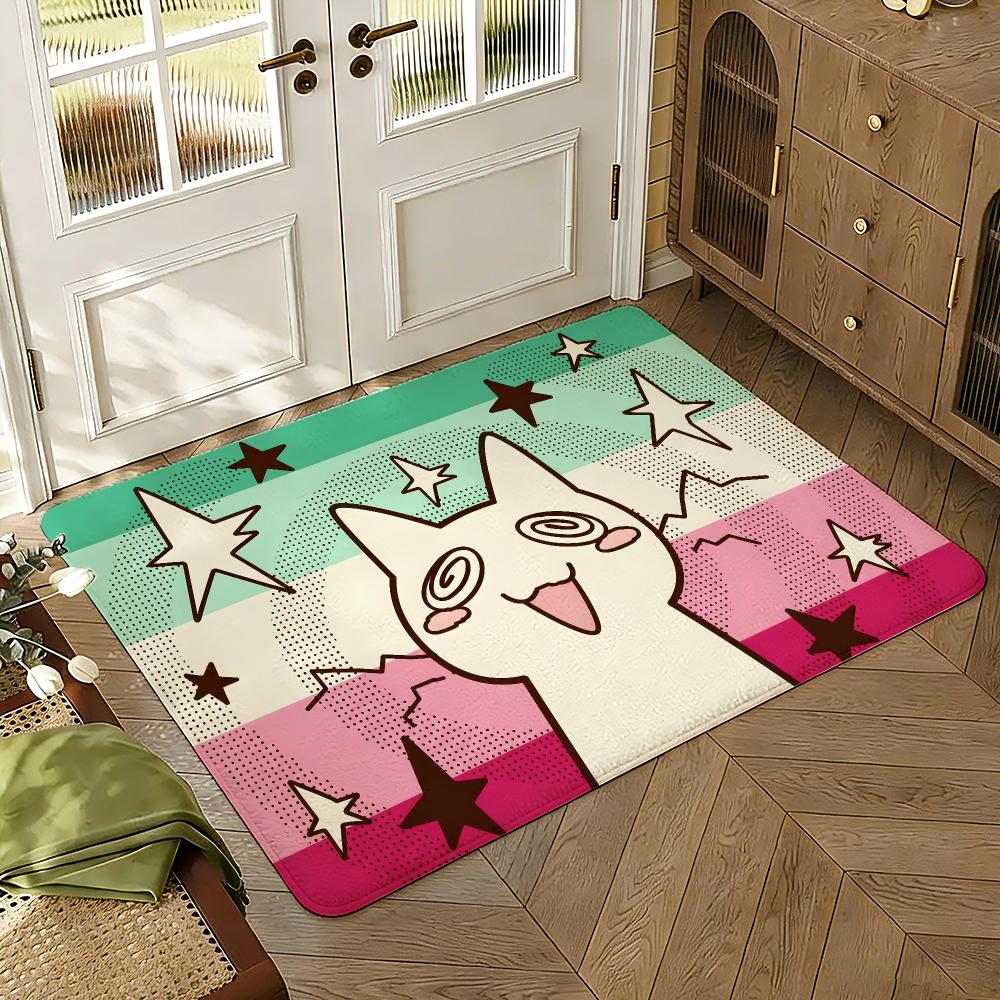 Cute Trans Pride Cat Meme Floor Mat Soft Thickened Absorbent Non-Slip Bedroom Living Room Door Mat Home Decor Flannel Rugs