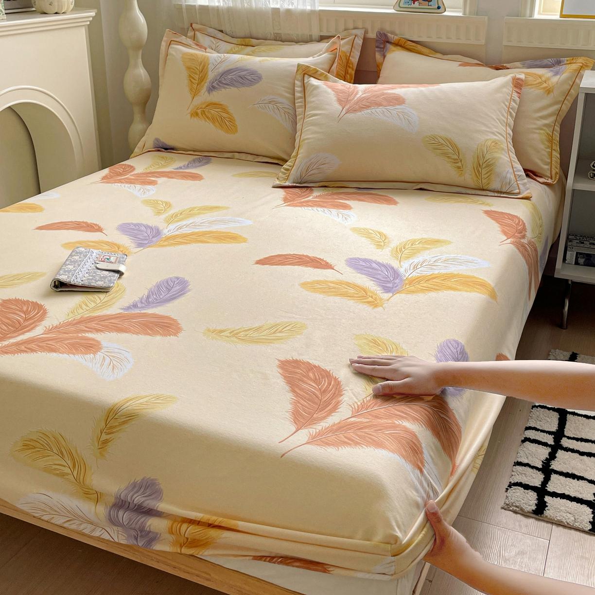 

Cotton Fitted Sheet featuring Elastic Bands Non Slip Adjustable Mattress Cover Plant Flowers Printed designed for Double King Queen Bed 90x200cm 1pc
