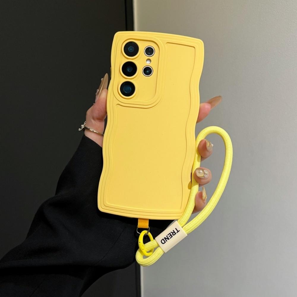 Wave Border Wrist Strap Case for Samsung Galaxy S2 Ultra S24 S23 S22 Plus A16 A6 A4 A With Lanyard Soft TPU Cover