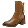 Fashion 2024 New Versatile Style Retro Ankle Boots High Heels Women Fashion Boot Rubber Leather Autumn Winter New Women's Shoes 34
