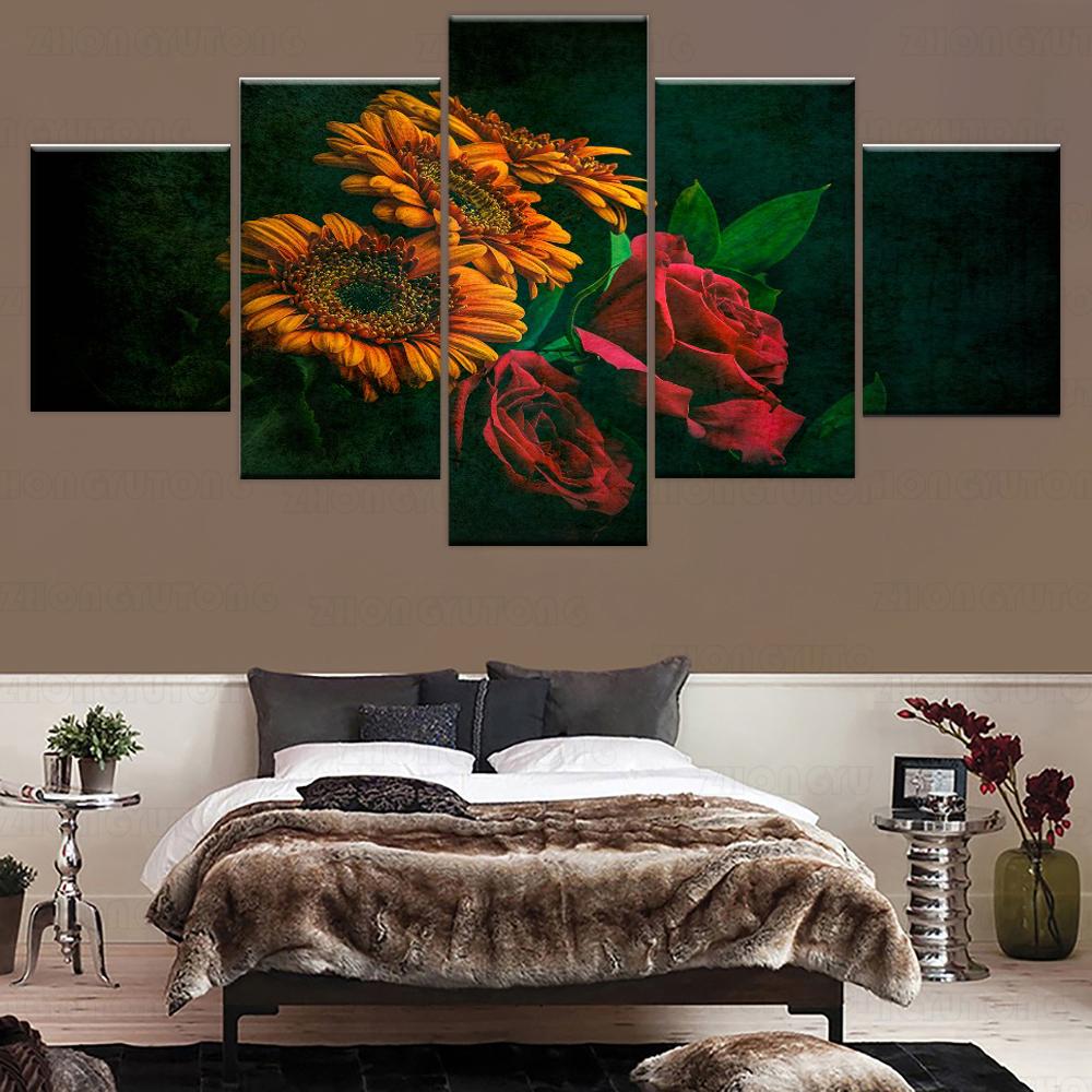 

Без рамки в классическом стиле, желтый подсолнух, 5 шт., настенное искусство, холст с принтом, постеры, картины для гостиной, домашний декор, фотографии 20x35 20x45 20x55cm