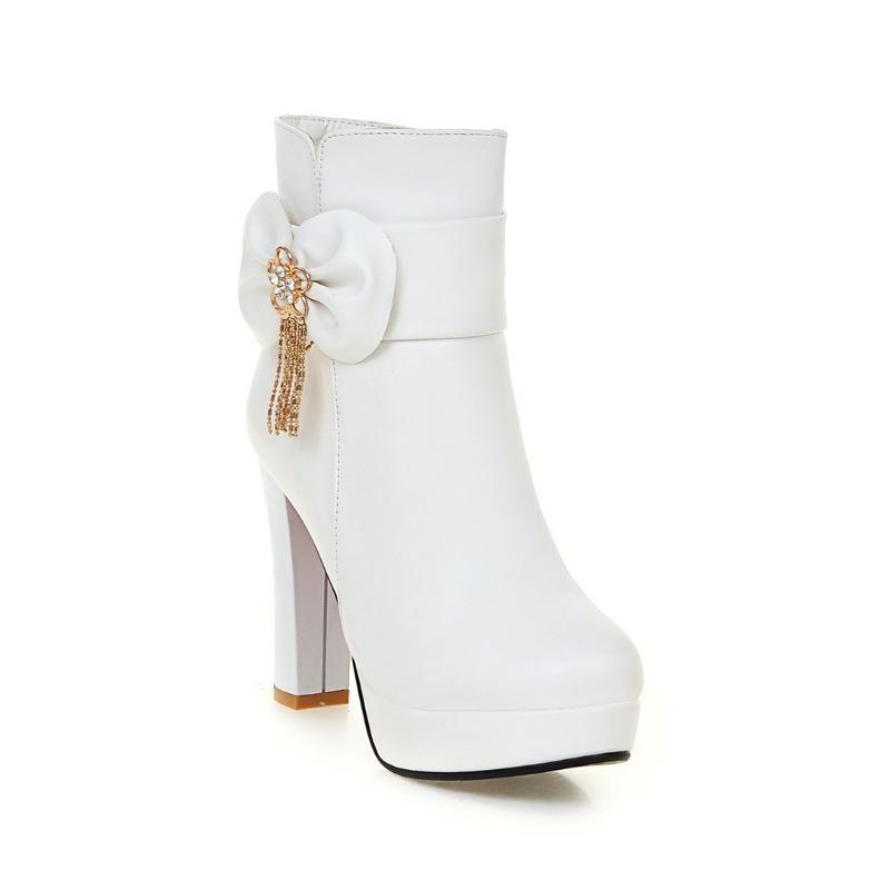 Korean Version Lady Lolita High Heel Ankle Boots Party Wedding Shoes Womens Butterfly-knot Tassel Fashion High Heel Boots