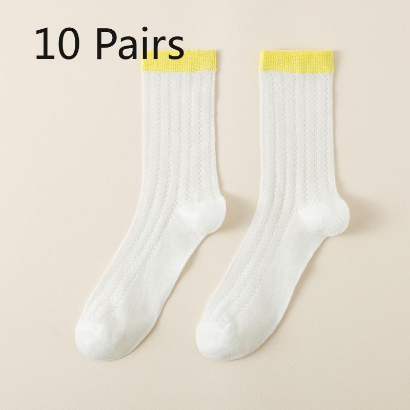 

10 пар женских весенне-осенних милых сетчатых впитывающих дышащих носков-гольф 10 Pairs жёлтый/белый