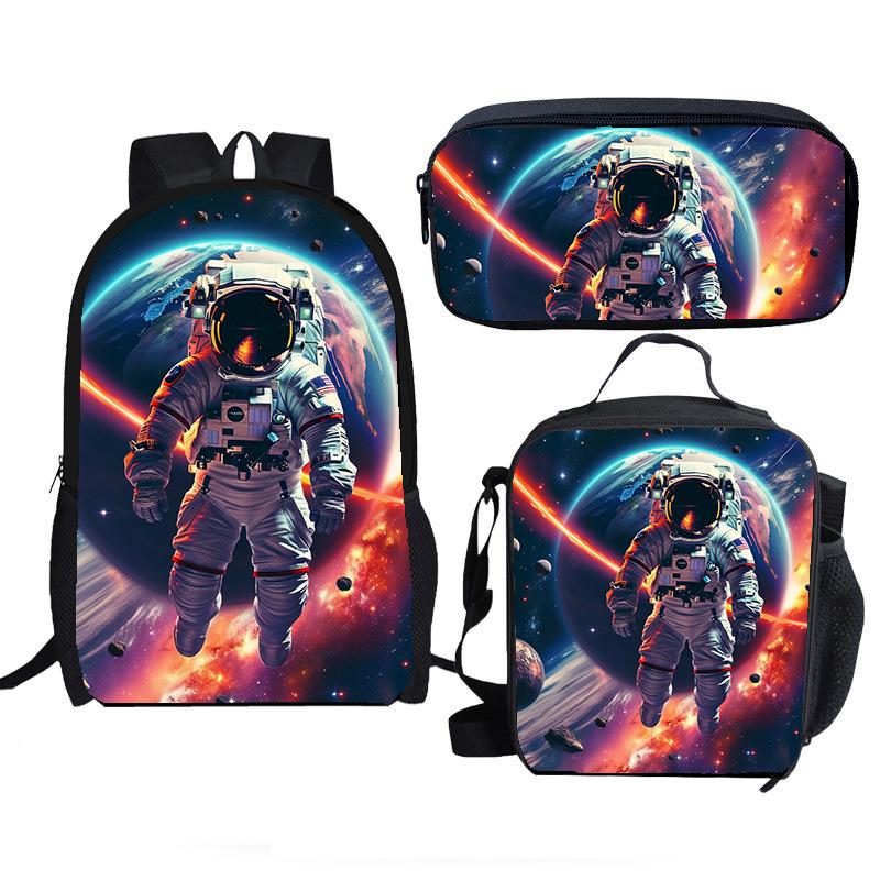 Luxe Nieuwigheid Bijzonder Cool astronaut 3D Print 3 stuks/Set leerling Schooltassen Laptop Dagrugzak Rugzak Lunchtas Etui