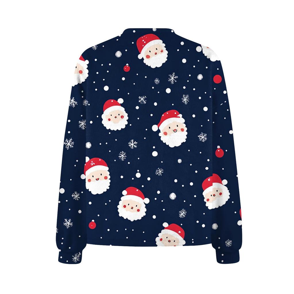 Women's Fashion Short Coat Casual Long Sleeve Printed Single Breasted Plush Top