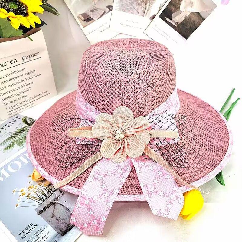 Summer Foldable Sunshade Hat Women's Sunscreen Sunshade Hat Large Eaves Embroidered Knitted Breathable Hat