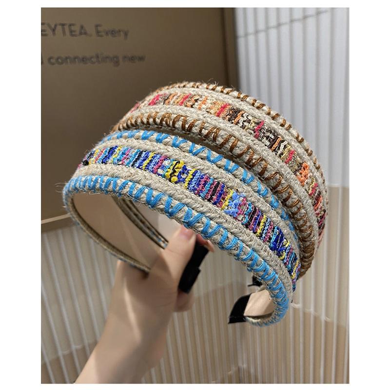 Bohemian Woven Wide Headband for Women, Vacation Style Non-slip Hair Hoop, Colorful Stitching Hairband for Washing Face & Daily Use