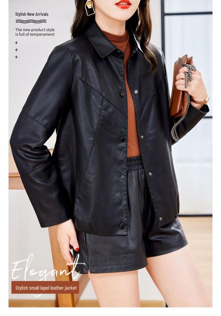 Stylish Women's Genuine Leather Jacket - Slimming Autumn Short Coat for Versatile Fashion