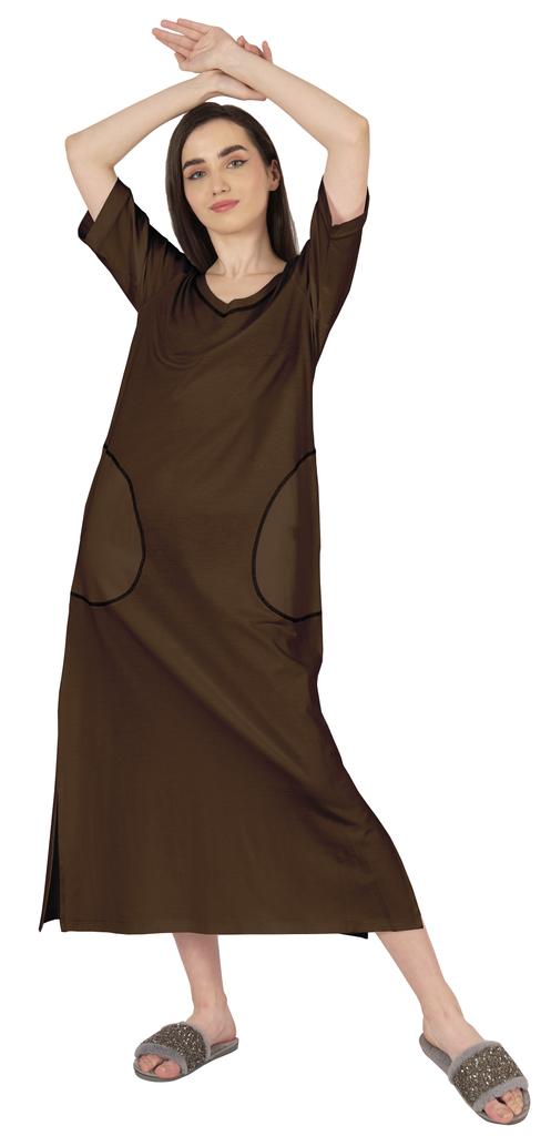 Inkmeso Solid Long Nightgown For Womens V-Neck Loungewear Casual Sleep Dress With