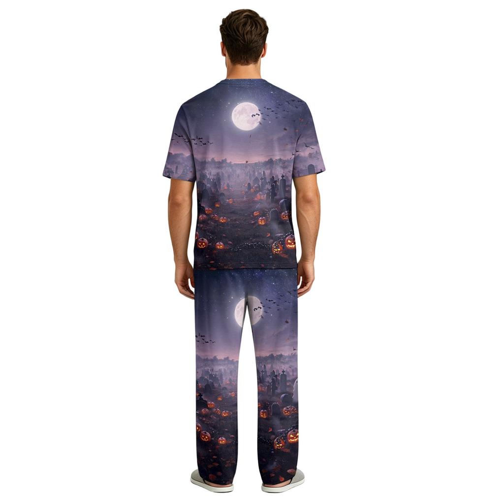Men's Short Sleeve Pajama Set with Button Fly and Elastic Drawstring Waist - and Sleepwear