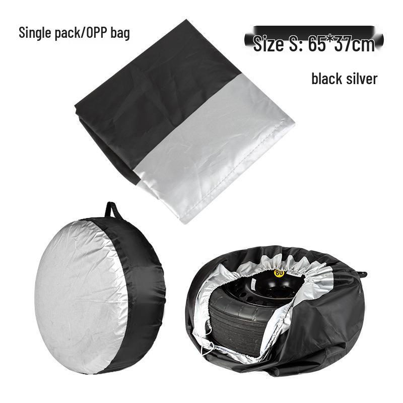 Car Tire Cover - 190T Polyester Taffeta, Snow & Anti-Corrosion Protection Black Silver S 65*37cm【Single Piece】