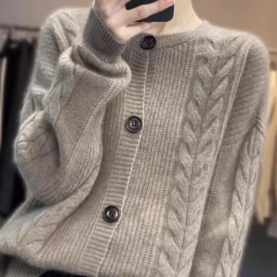 Spring and Autumn New Retro Sweater Short Thickened Slim Loose Long Sleeve Knitted Cardigan Women's Top