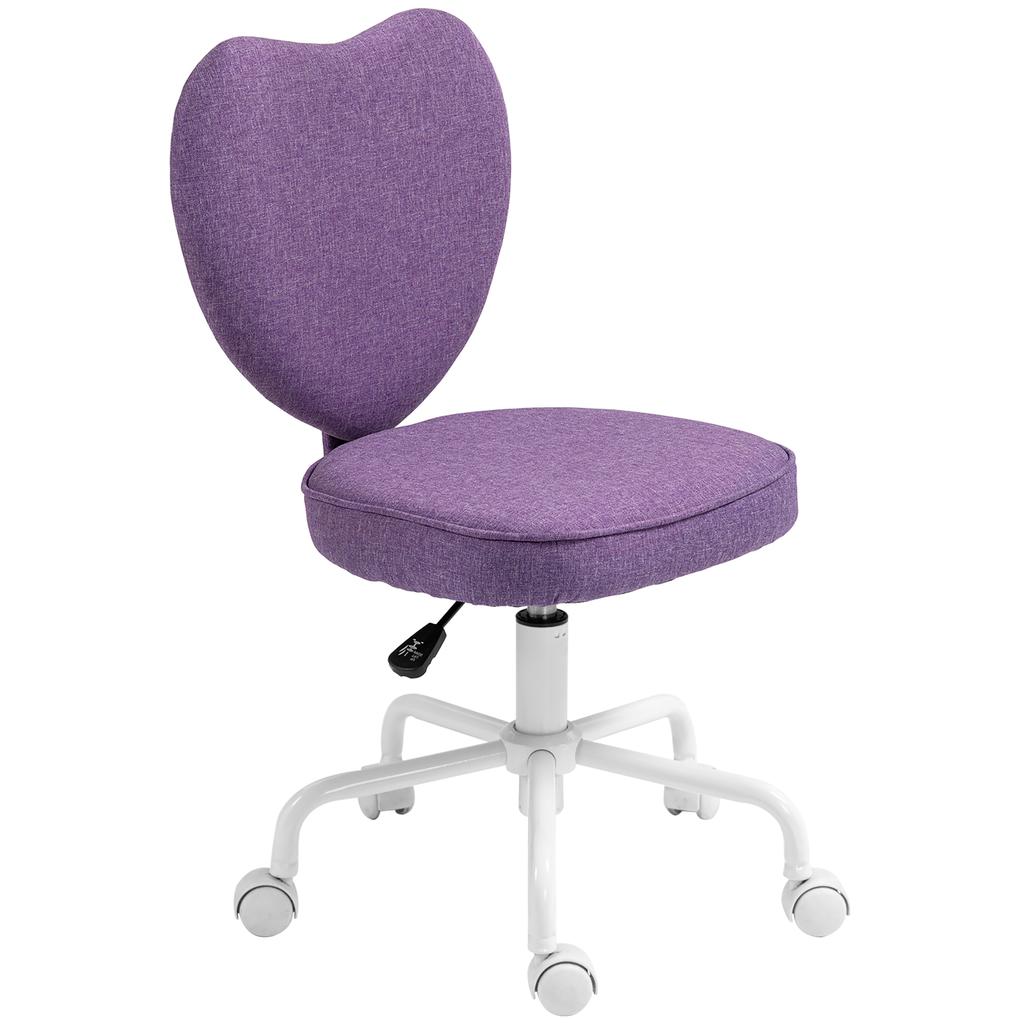 Heart Desk Chair with 5 Wheels and Adjustable Height In Fabric, 40x50x79-89cm, Purple