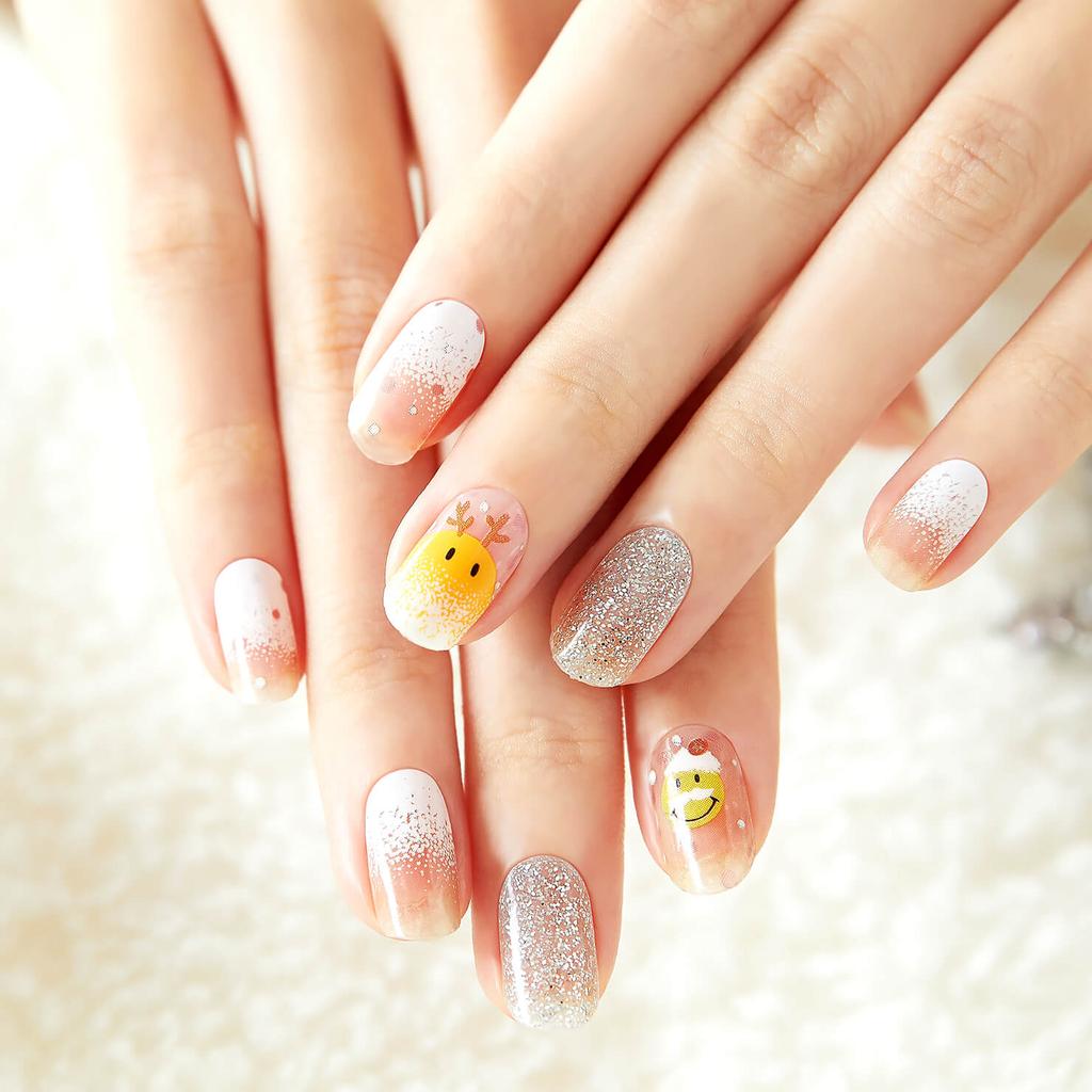 Adorables Autocollants d'Ongles Pastel 24pcs | Bandes Press-On, Motifs Lapin, Ours & Étoile, Facile à Décoller