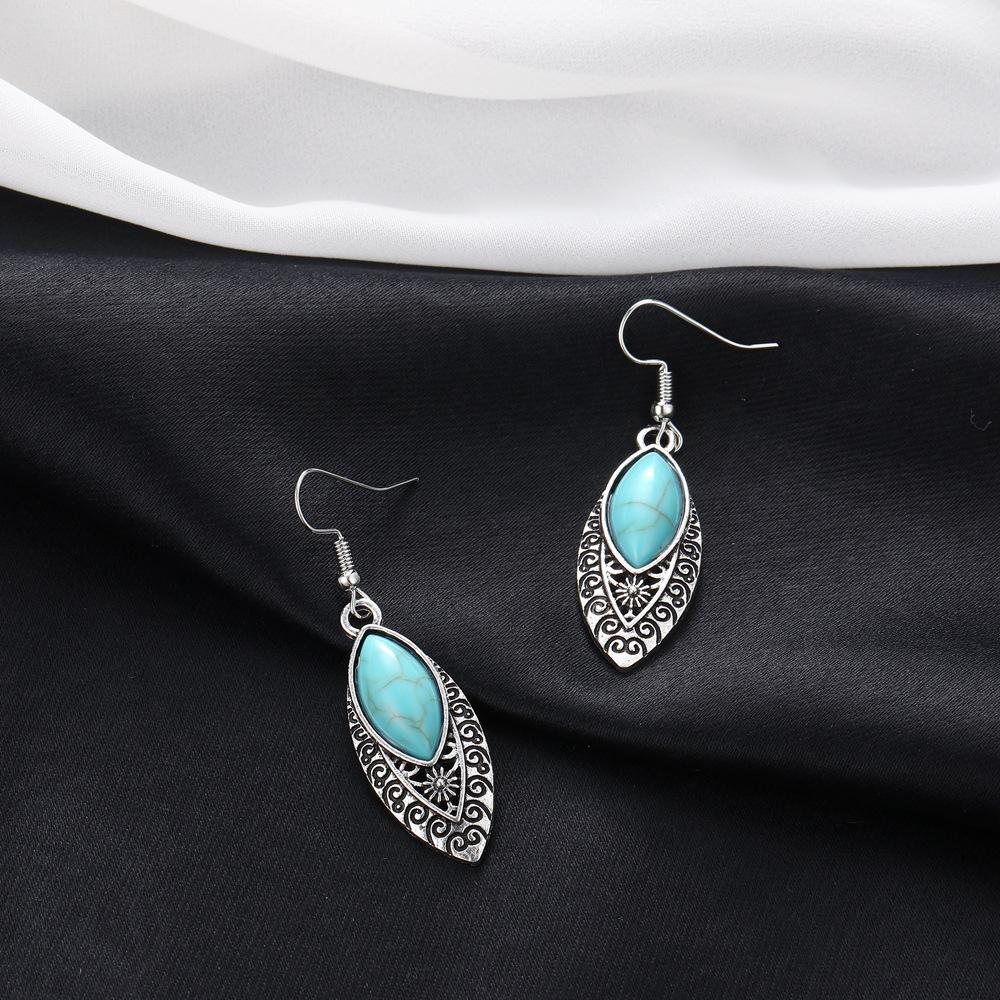 Earrings Vintage Bohemian Turquoise Oval Carved Hollow Earrings Earrings Women