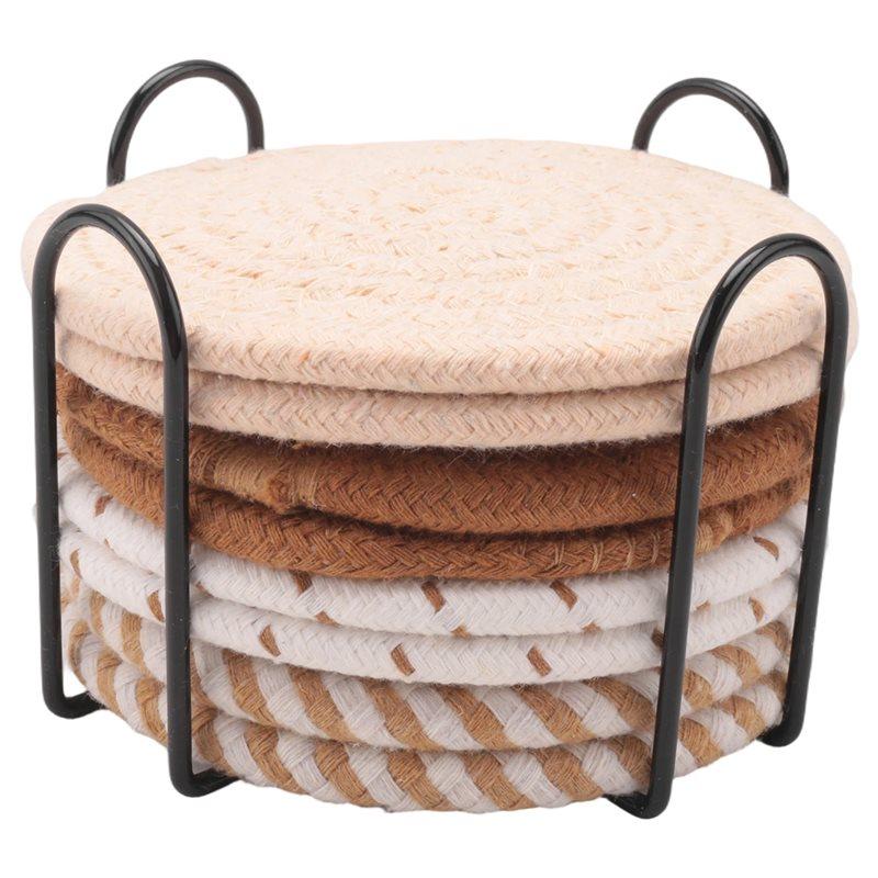 Goed-8 Stuks Drankonderzetters Met Houder, 4 Kleuren Absorberende Onderzetters Voor Dranken, Katoen Geweven Onderzetter Set Voor Huisdecoratie