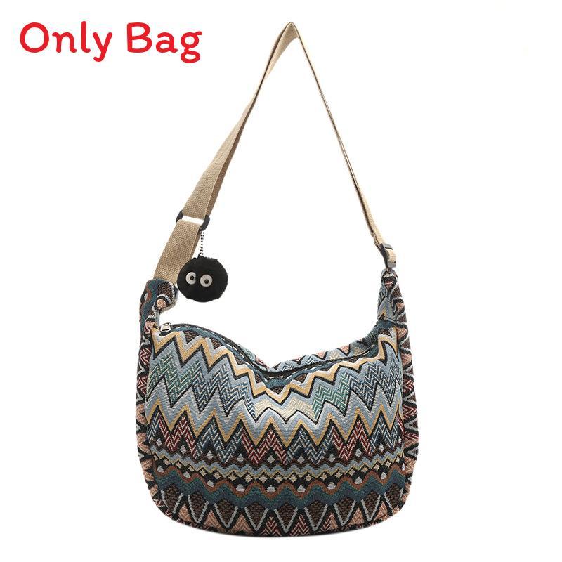 Womens Street Style Canvas Shoulder Bag With Zipper Closure And Mobile Pocket
