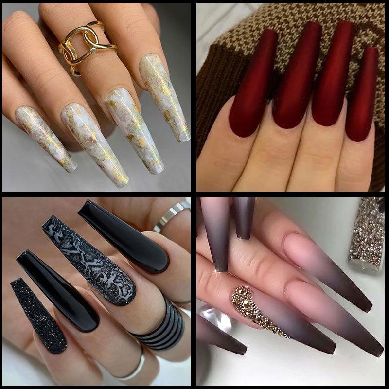 Nail Art Denim Nail Max Super Long Flat Head French False Nail Traceless Nail 504 Patch