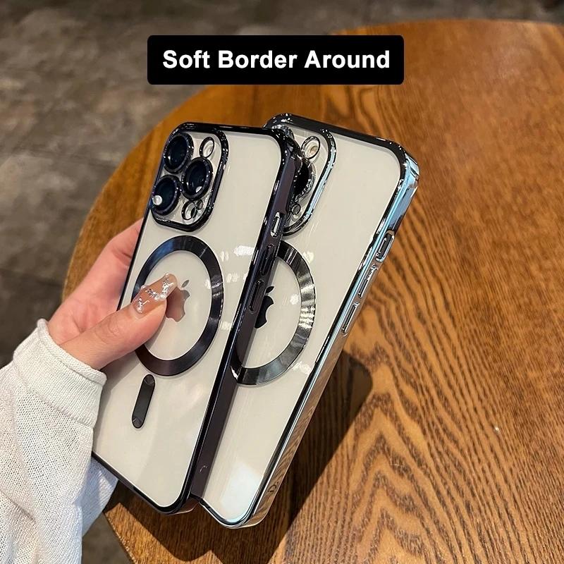 Man Luxury Plating Magnetic For Magsafe Case For iPhone 15 14 13 12 11 Pro Max 15 Plus Magnetic Wireless Charge Shockproof Cover