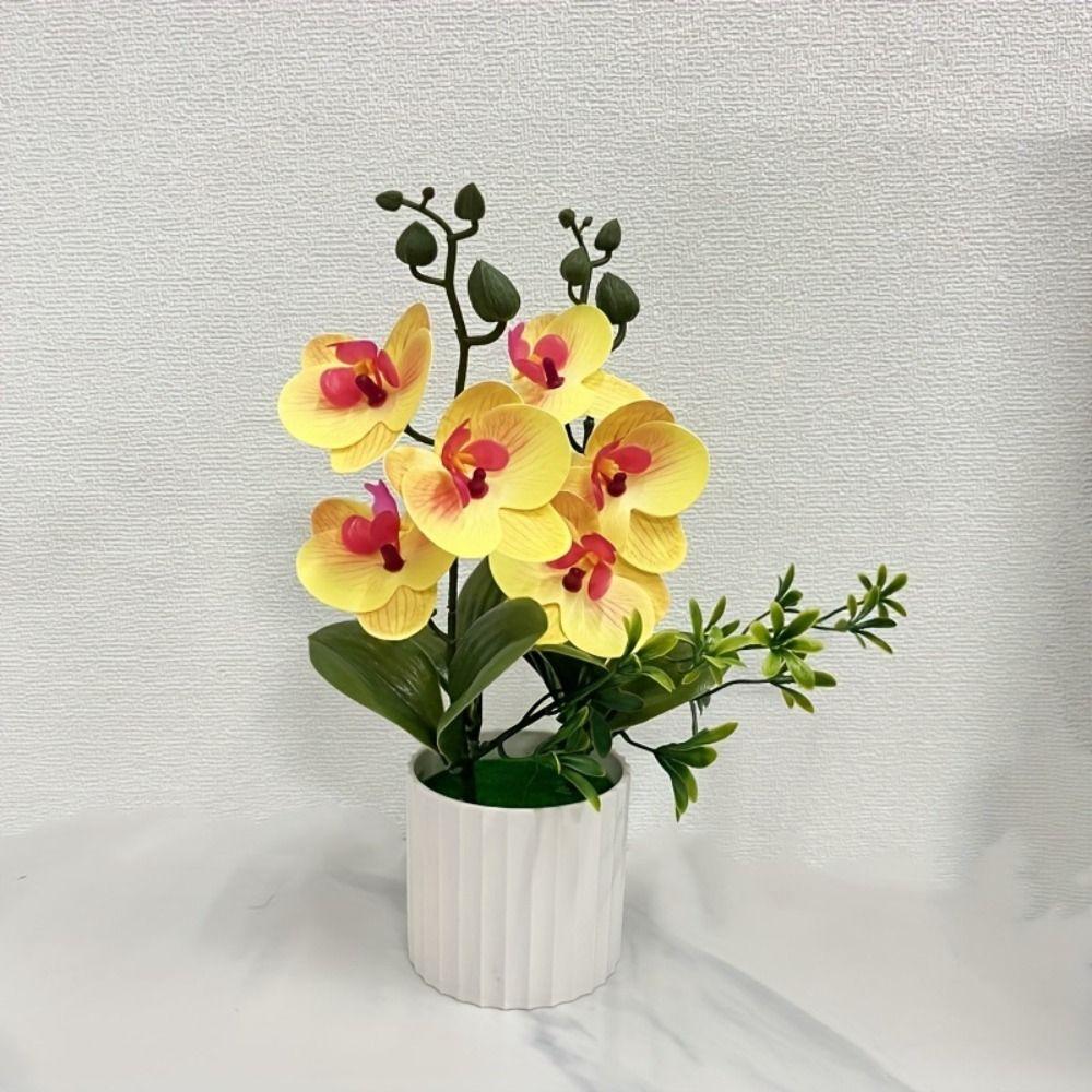 Multicolor Butterfly Orchid Artificial Flower 6 Blooms Faux Moth Orchid Potted  Desktop Oranemnt